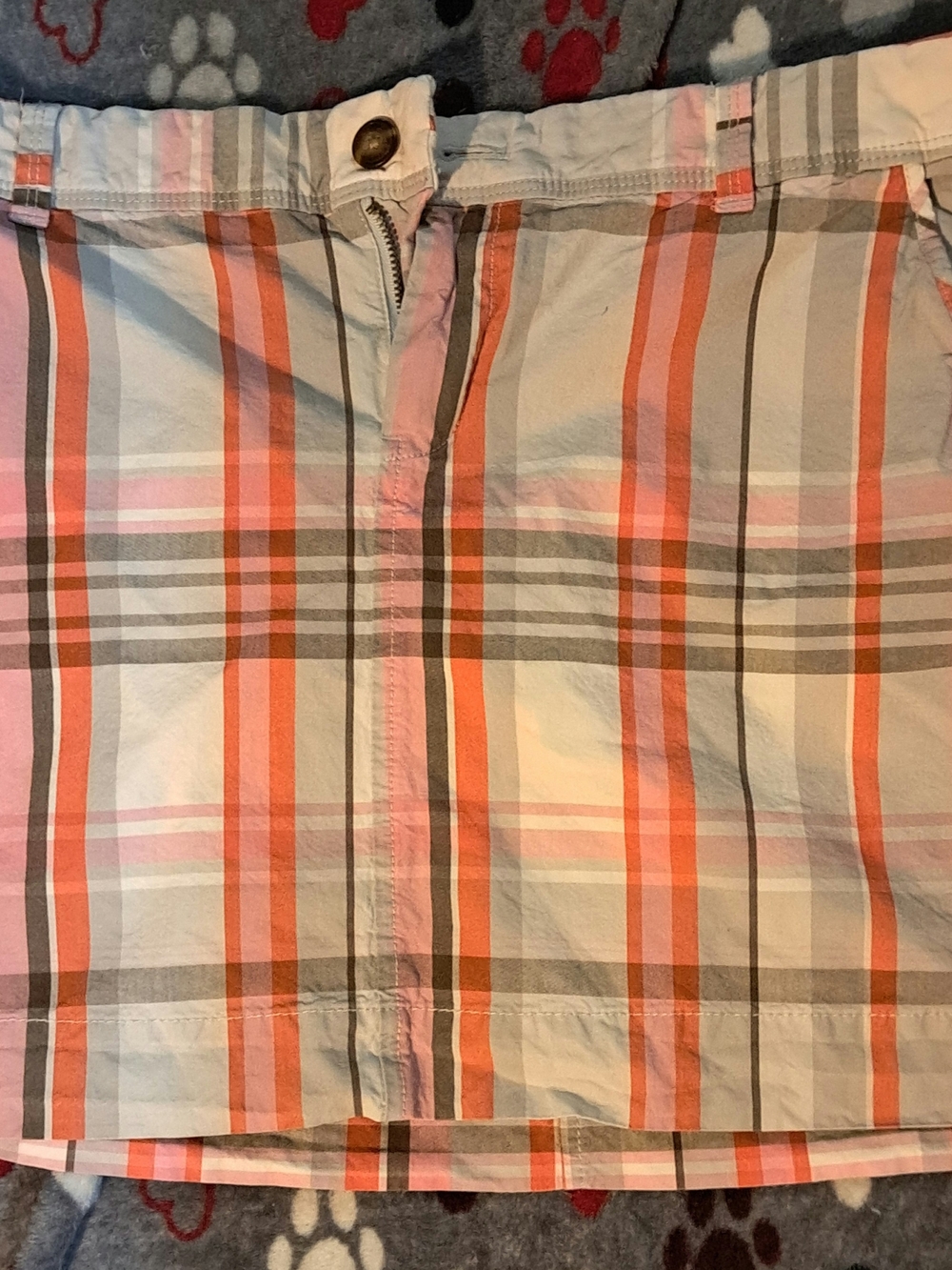 Plaid Zip-Front Skirt in Coral, Pink & Gray